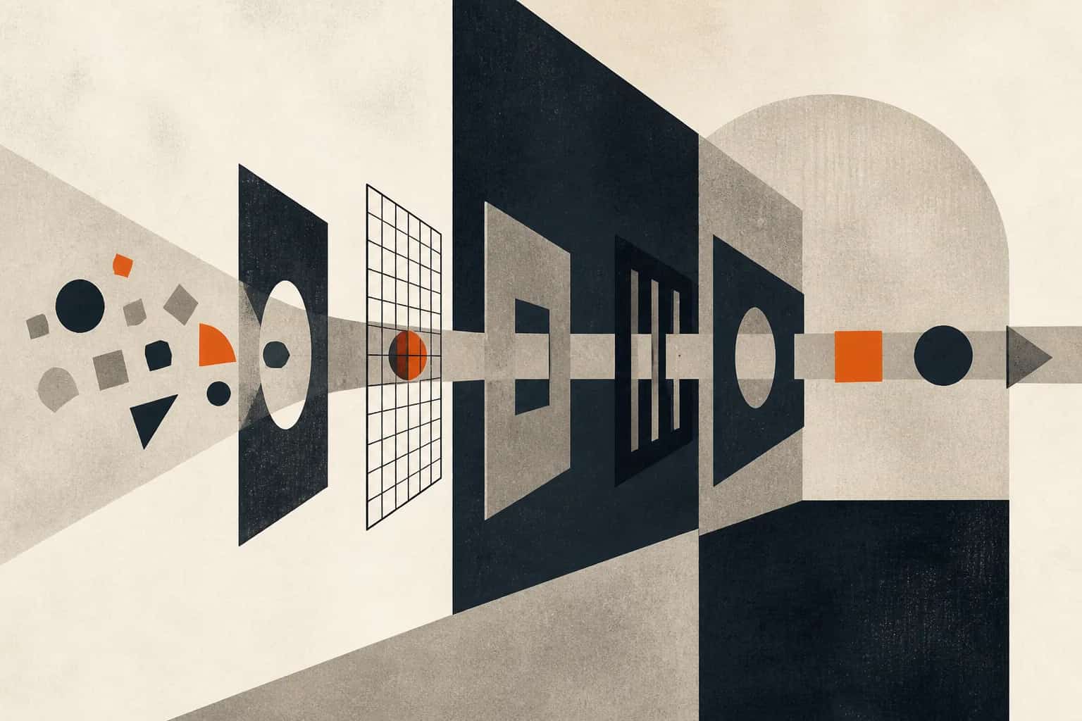 Abstract editorial artwork for "RCM Best Practices: Front-End, Claims, Denials and Cash KPIs"